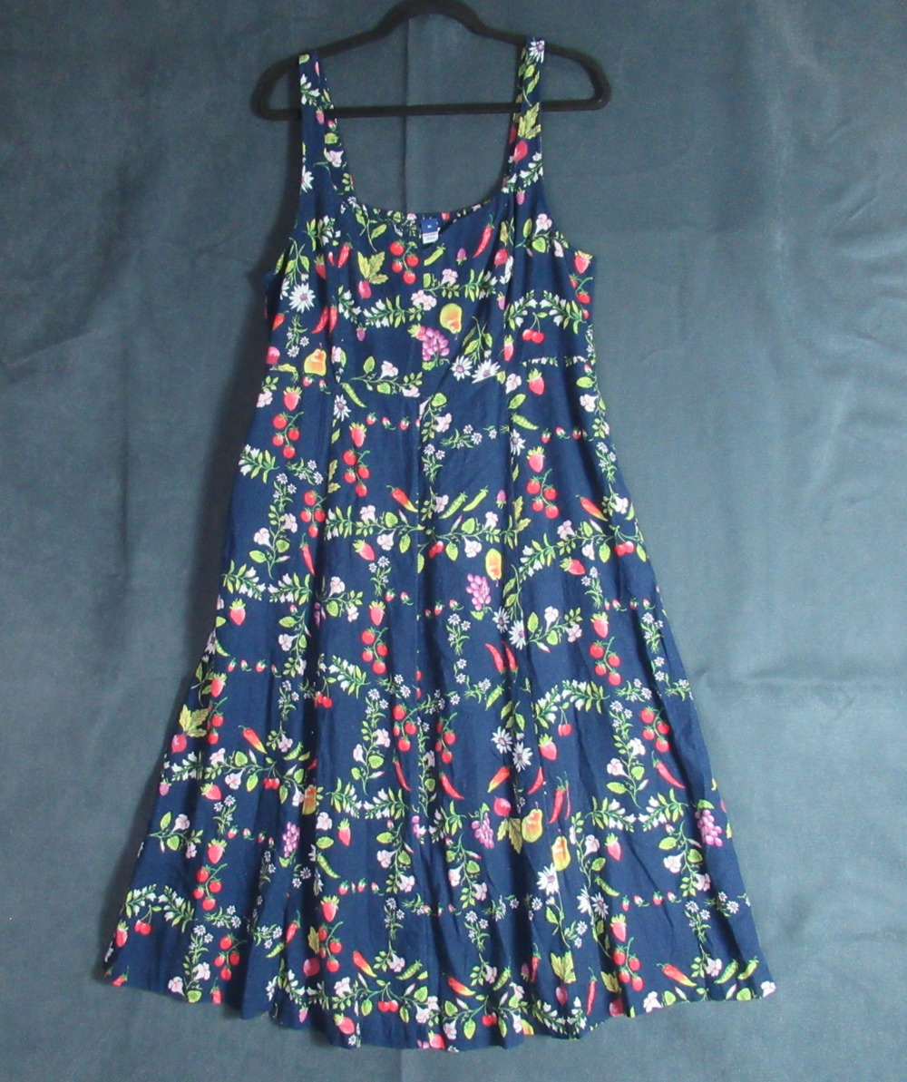 Old Navy Dress Womens XL Blue Floral Garden Linen Shift Cottagecore Country Maxi